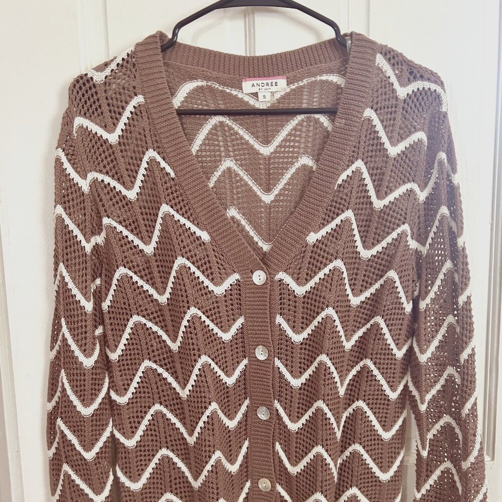 V-Neck Cardigan Loose Weave Chevron Stripe -Andree by Unit